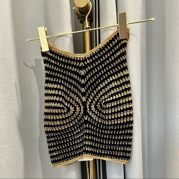 Crochet bralette top. Black & gold. NWT. Designer - Picture 1 of 4